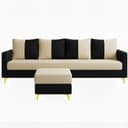 CASASTYLE Akon 5 Seater L Shape Sofa Set with Movable Ottoman | Flexible Left or Right Layout (Black-Cream) in Premium Velvet Fabric | Durable & Comfort Ideal Sofa for Living Room 3