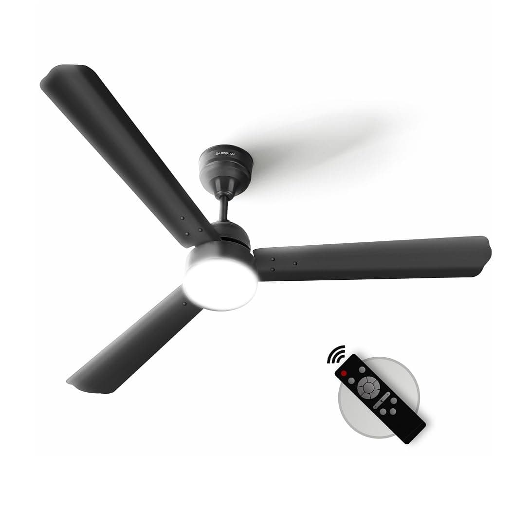 LONGWAY Luminair 1200 mm BLDC Ceiling Fan with Remote Control & LED Light | BEE 5 Star Rated Energy Efficient | Ultra High Speed 3 Blade Anti-Dust Decorative Ceiling Fan (Smoked Brown, Pack of 1)