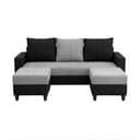CASASTYLE Brocon 5 Seater L Shape Sofa Set with 2 Movable Ottoman | Flexible Left or Right Layout | Cozy Velvet Fabric | Soft Touch Seating | Modern Designer Sofa for Living Room (Black-Light Grey) 4