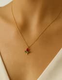 Gold-Tone Rose Pendant Necklace for Women with Red Crystal, Floral Charm Chain Stainless Steel Anti Tarnish Waterproof Hypoallergenic, Gift for Her 2