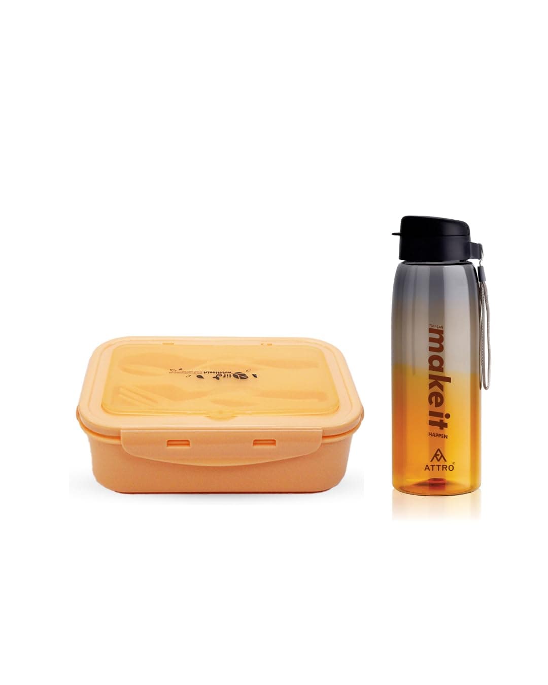 ATTRO Prime Carbon Lunch Box with Sipstar Water Bottle, School Tiffin Combo-Orange Peach
