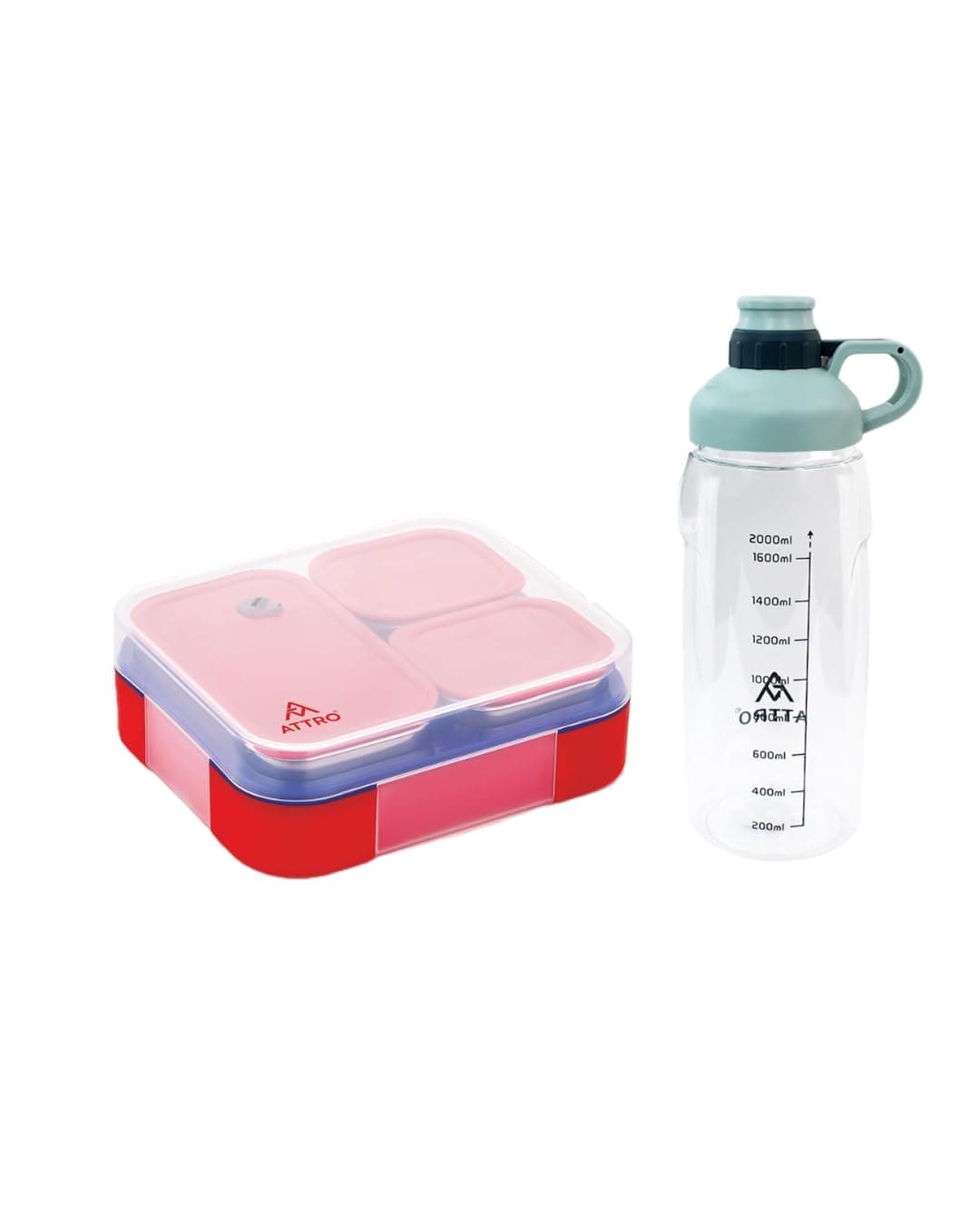 ATTRO Prime Admire 3 Lunch Box with Hydra Water Bottle, School Tiffin Combo,Blue Red
