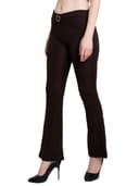 POPWINGS Solid Full-Length Polyester Regular-Fit Casual Bootcut Trouser Pants for Women for Casual Wear 2