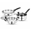 Lifelong 5 Piece Stainless Steel Cookware Set|2.2L Kadhai with Lid 22cm|1.4L Fry Pan 22cm|1.2L Saucepan 16cm|Comes with Two Lid|Induction & Gas Compatible|Bakelite Handles|Easy to Clean (Silver) 1