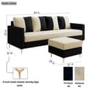 CASASTYLE Akon 5 Seater L Shape Sofa Set with Movable Ottoman | Flexible Left or Right Layout (Black-Cream) in Premium Velvet Fabric | Durable & Comfort Ideal Sofa for Living Room 2
