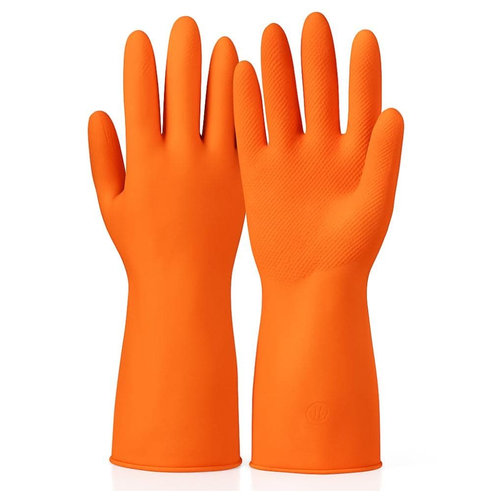 12 Inches Heavy Duty Hand Gloves, Washing Utensils, cleaning, Gardening, Dish Washing, Kitchen Gloves for Dishwashing, Industrial Gloves Orange (M, Pair of 2)