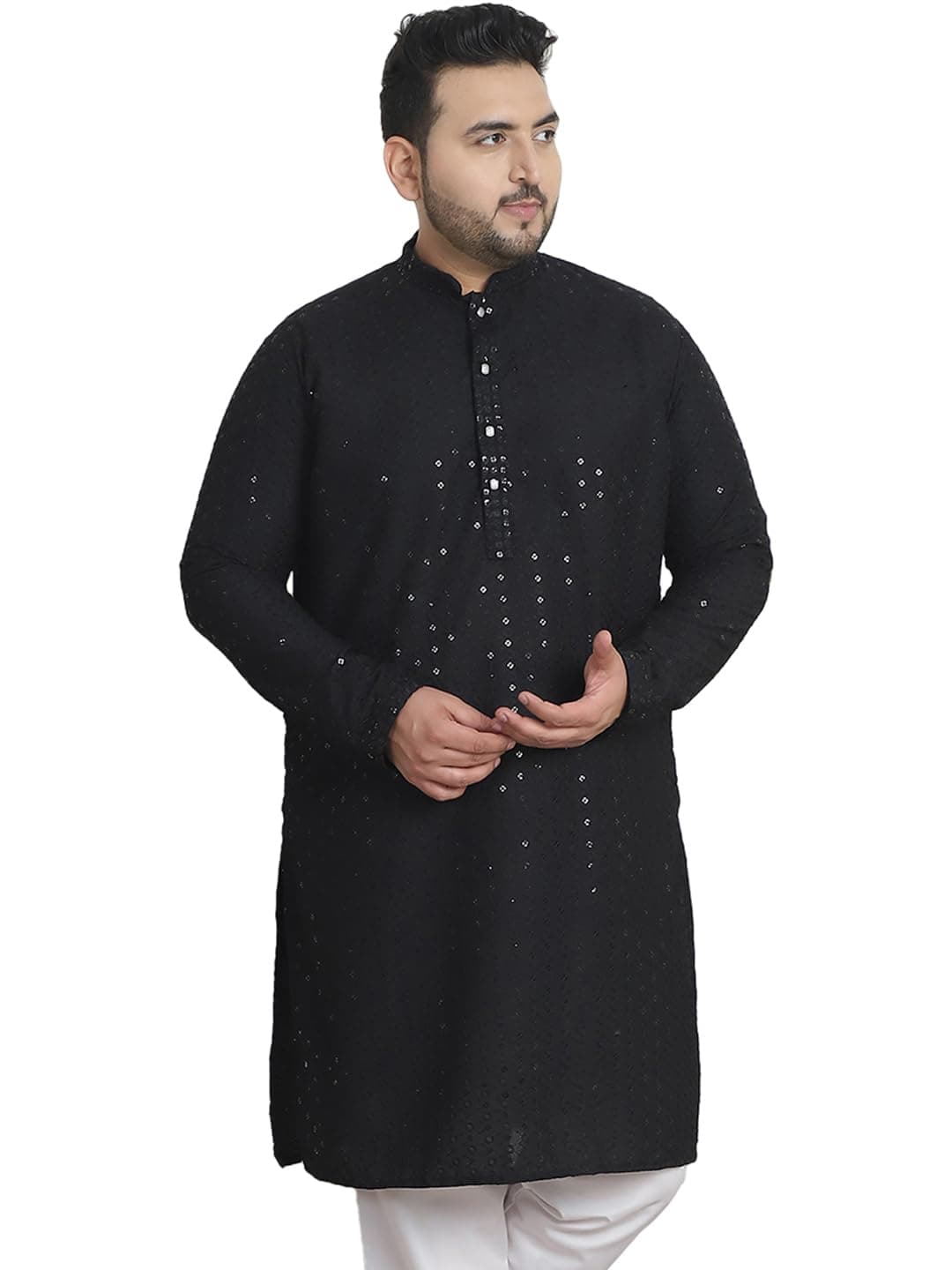 SOJANYA Plus(Since 1958) Men's Cotton Relaxed Fit Straight Radiant Elegance Sequinned Kurta for Navratri, Garba & Puja