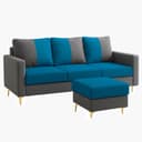 CASASTYLE Akon 4 Seater L Shape Sofa Set with Movable Ottoman | Flexible Left or Right Layout | Cozy Velvet Fabric | Soft Touch Seating | Modern Designer Sofa for Living Room (Aqua Blue-Dark Grey) 4