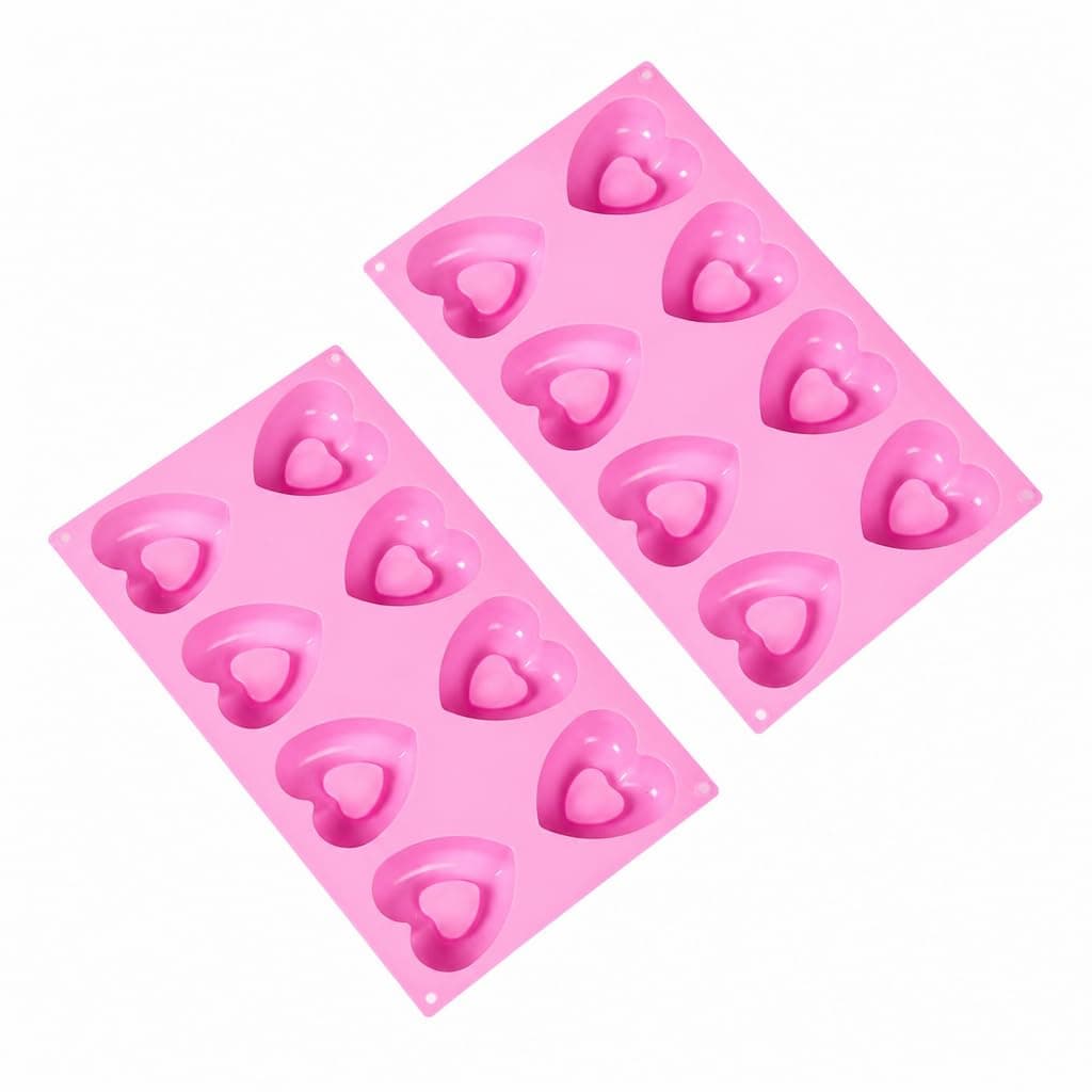 Cutting EDGE Heart Shape Muffin Pan Silicone Mold | Long-Lasting & Flexible | for Making Chocolate, Dessert, Pastry, Brownie, Muffins, Jelly, Pudding and Many More (Pack of 2 - Pink Color)