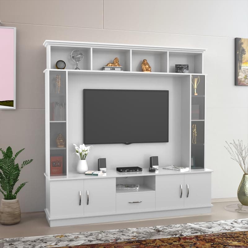 NEEHV HOME - Creating Happy Spaces Wooden Goldberg Wooden Tv Unit for Living Room | Bed Room (Frosty White, 40.6 X 180 X 180)