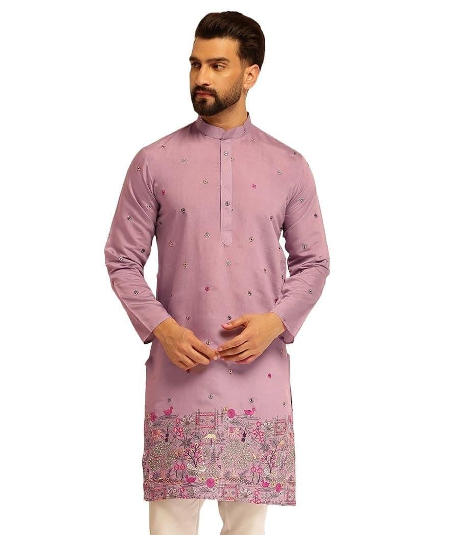 SOJANYA (Since 1958 Men’s Festive Cotton Silk Designer Kurta with Daman Embroidered Detailing | Perfect for Navratri, Diwali & Special Occasions