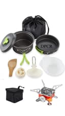 12-Piece Camping Cookware Mess Kit with Tea Pot, Lightweight Nonstick Pot & Pan Set with Spork, Bowls, Knife & Travel Bag – Compact Outdoor Cooking Gear for Backpacking, Hiking, Scouts 2