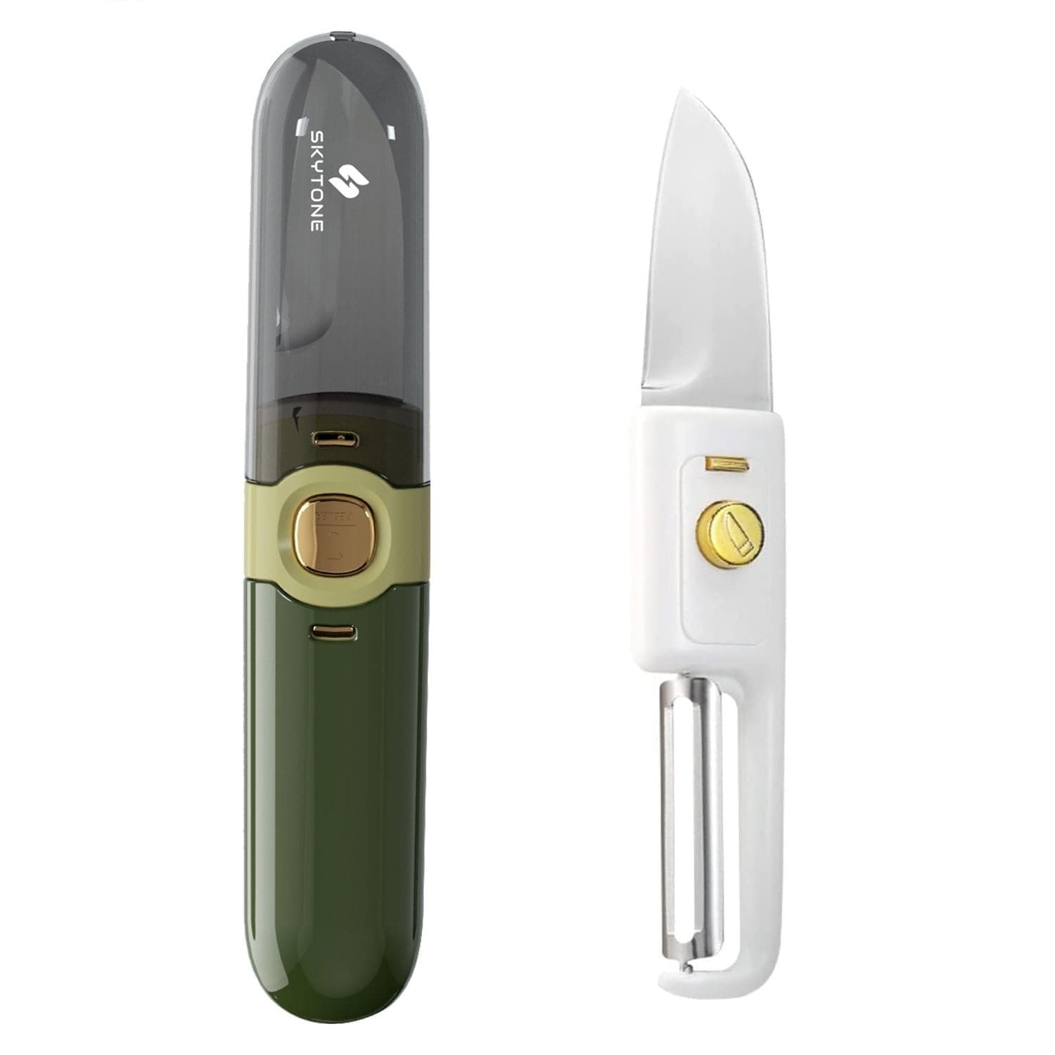 SKYTONE Pocket Knife, Kitchen Knife Peeler Portable Knife for Fruit 2 in 1 Knife and Peeler for Kitchen Travel Knife with case Stainless Steel Bled (Small)