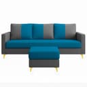 CASASTYLE Akon 4 Seater L Shape Sofa Set with Movable Ottoman | Flexible Left or Right Layout | Cozy Velvet Fabric | Soft Touch Seating | Modern Designer Sofa for Living Room (Aqua Blue-Dark Grey) 3