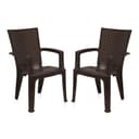 Nilkamal Plastic Chair for Living room with Arm |Set of 2 | 3 Year Warranty | For Home, Living Room, Outdoor | Weather Brown Colour | CHR2225 4