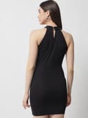 POPWINGS Solid Halter Neck Bodycon Dresses for Women| Polyester Sleeveless Knee Length Bodycon Women Dress 2