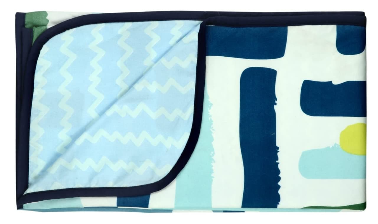 BSB HOME Pure Cotton 120 GSM Reversible Soft Lightweight Printed Double Bed Blanket/AC Dohar/Skin Friendly Dohar-220x230 cm-Blue Green & Yellow