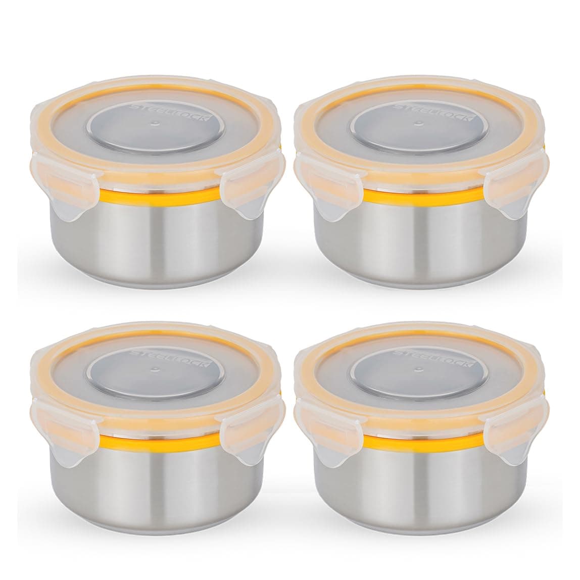 STEELLOCK Stainless Steel Airtight Container with Lid | Leakproof, BPA-Free | Multipurpose Food Storage Containers/Tiffin/Dabba for Office, School & Kitchen | SL-1201-set of 4, 280ml each, Yellow