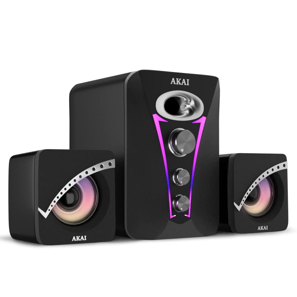 AKAI Zest MS2222 22W 2.1 Channel Wired Gaming Speaker with Subwoofer for Laptop, PC, Desktop, Computer, USB Powered,3.5mm Aux Input with RGB Lights Stereo Bass with Volume Controller - Black
