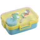 ATTRO Monark Dinosaur Themed Kids Lunch Box with Inner Steel 3 Compartment 1 Small Container, Stainless Steel, 1 Spoon & Separate Internal Lid Leakproof- 750ml+70ml Yellow 1
