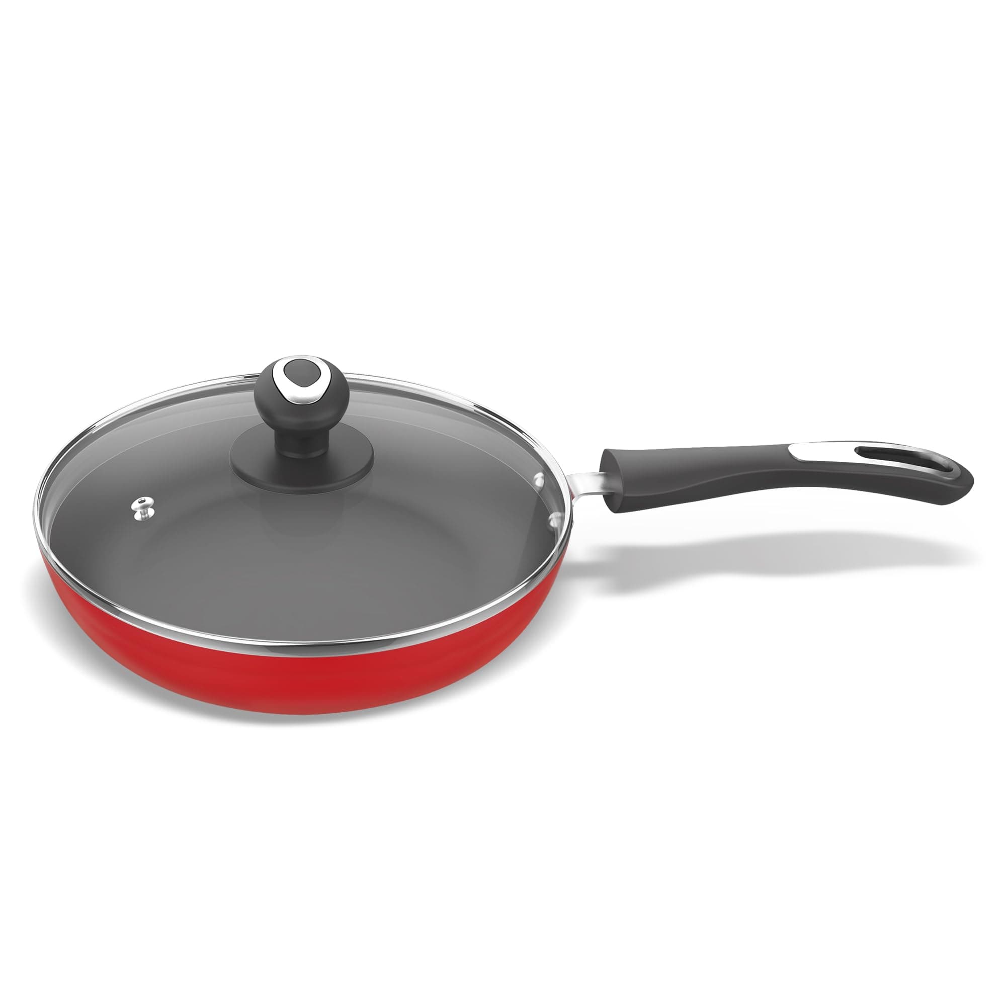 Preethi Dura Collection Non Stick Fry Pan, 24 cm, with Glass Lid, Gas & Induction Compatible, 5 Star Non Stick Effect, Chilly Red