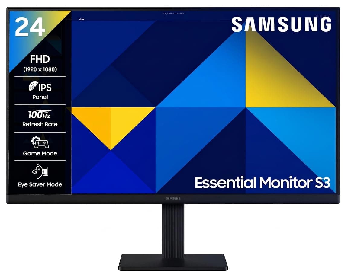 Samsung 24"(60.5 cm) Flat IPS Monitor|IPS Panel|FHD 1920 x 1080|100 Hz|New Super Slim Design|Ports-HDMI,VGA|Tilt Stand Feature -2˚ to 21˚|Game Mode|Eye Saver Mode|Wall Mountable|LS24D300GAWXXL|Black