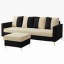 CASASTYLE Akon 5 Seater L Shape Sofa Set with Movable Ottoman | Flexible Left or Right Layout (Black-Cream) in Premium Velvet Fabric | Durable & Comfort Ideal Sofa for Living Room 5