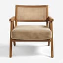 Kingsman Furnitures ABEL Rattan Teak Wood Accent Arm Chair for Home Bedroom, Living, Dining, Drawing Room | Ultra Soft and Comfortable for Stress Free | Removable Cushion (Natural-Beige-Velvet) 4