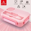 ATTRO Proton 4 Compartment Lunch Box with Small Container & Spook, Fork Included Snap Lock Design Leak-Proof BPA Free Food Grade-1550ml Peach 3