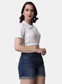 POPWINGS Women Casual Black Solid Collar Crop Top 5