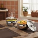 Stainless Steel Cook and Serve Handi Panjabi Biryani Serving Bowl Milk Pot Pan Patila with Lid Laser Finished Gas & Induction Compatible Multipurpose Utensil 500 ml (2pcs, Steel) 4