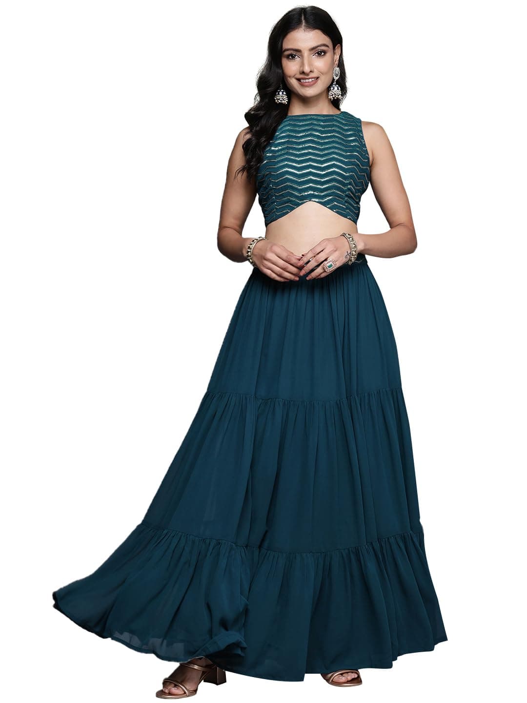 Libas Women's Embroidered Georgette Readymade Lehenga Set