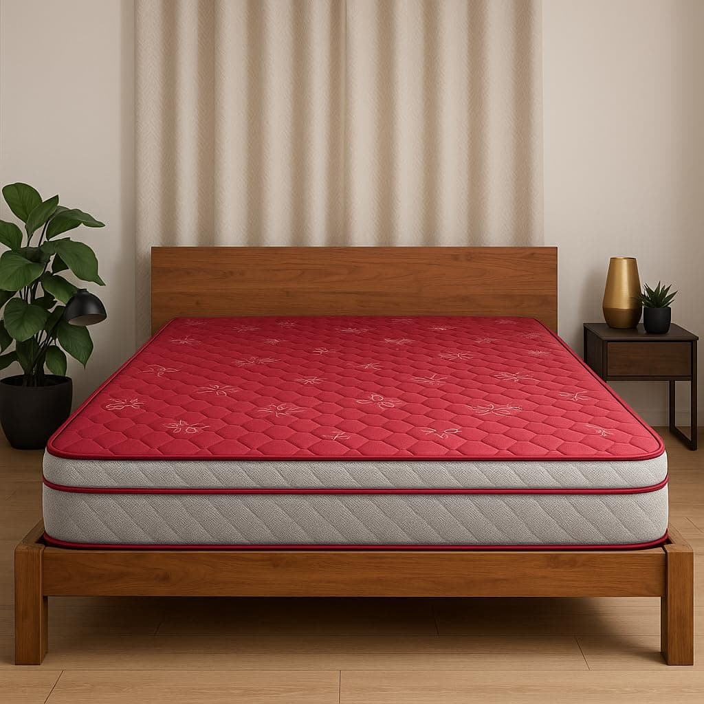 Coirfit LUXURINO Pillow Top with ISPT Tech. 10 Inch Queen Size Bonnell Spring Mattress 72X60 Inches with 7 Year Warranty | Firm Support Bed Mattress | Hotel Like Bounce | Orthopedic Comfort, Red
