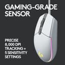 Logitech G102 Light Sync Gaming Mouse with Customizable RGB Lighting, 6 Programmable Buttons, Gaming Grade Sensor, 8K DPI Tracking,16.8mn Color, Light Weight - White 3