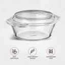 Amazon Brand - Solimo Borosilicate Glass Casserole-Cum-Serving Bowl with Lid | Oven & Microwave Safe | Deep Round | 1 L | Transparent 3