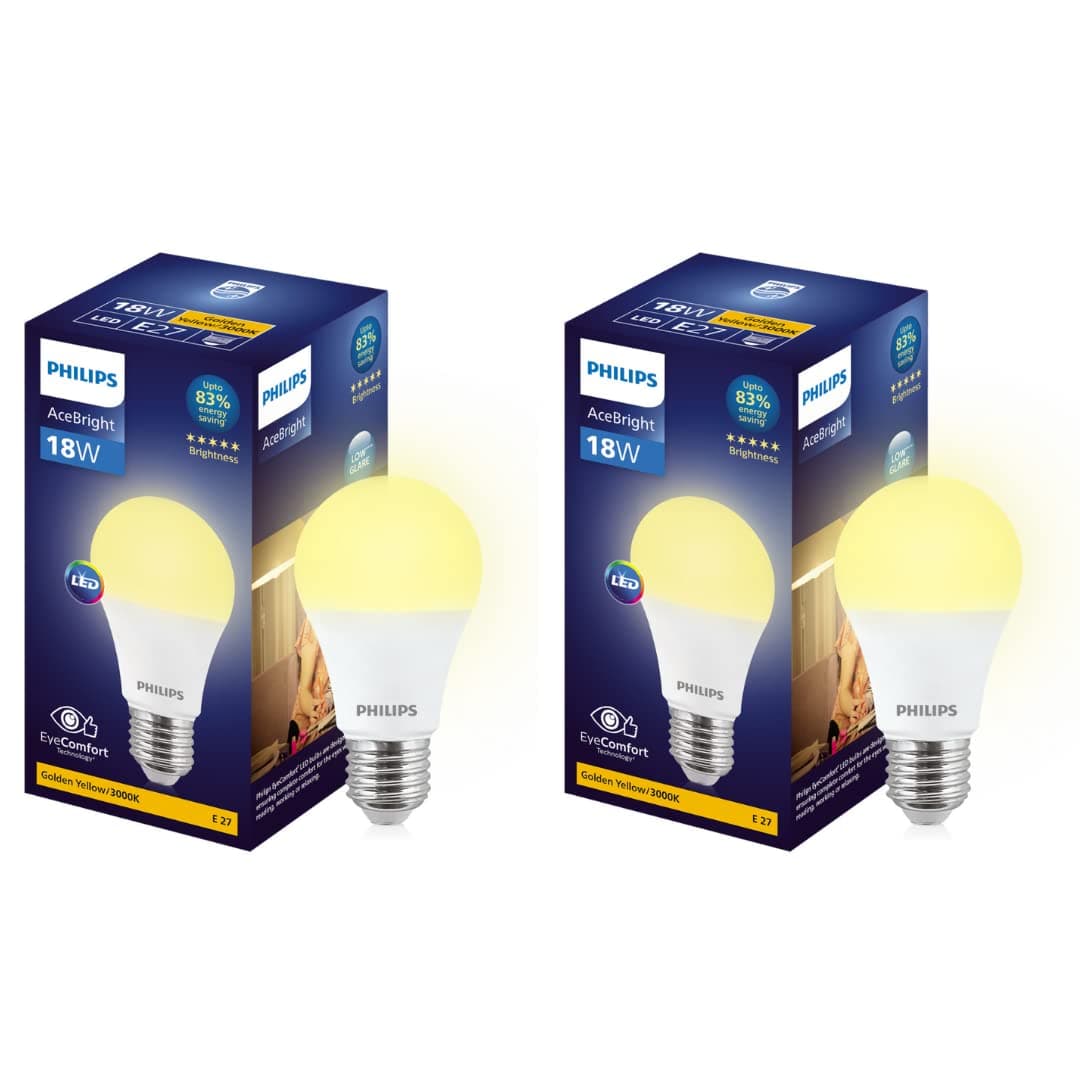 Philips 18-watt LED Bulb |AceBright High Wattage LED Bulb|Base: E27 Light Bulb for Home | Warm White, Pack of 2
