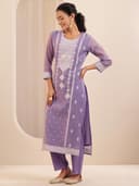 Libas Lavender Woven Design Silk Blend Straight Kurta Set for Women Suit 2