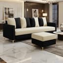 CASASTYLE Akon 5 Seater L Shape Sofa Set with Movable Ottoman | Flexible Left or Right Layout (Black-Cream) in Premium Velvet Fabric | Durable & Comfort Ideal Sofa for Living Room 1