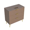 Wooden Chest of Drawers | Bedroom Storage Cabinet with 3 Drawers | Chest of Drawers for Clothes | Premium HDMR Wood & Iron Frame | Taupe & Gold Finish 4