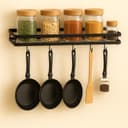 Craft Mshopr Wall Mounted Kitchen Spice Rack Organizer – Black Iron Hanging Spice Shelf with 7 S-Shaped Hooks for Utensils | Space-Saving Spice Holder (16" L x 5.25" W x 2.5" H) (Pack-1) 2