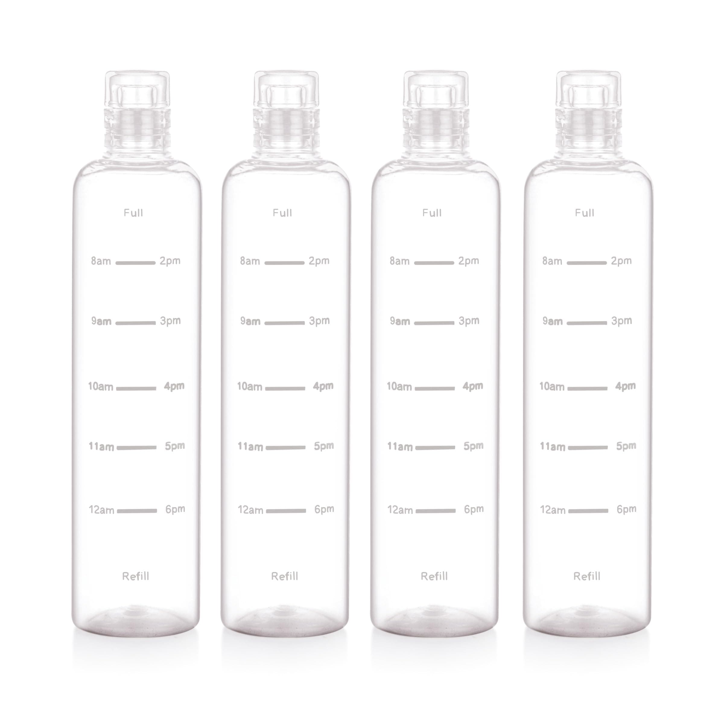 ATTRO Crystal 600ml Plastic Water Bottle BPA Free Leakproof, Fridge Safe with Time Marker to Track Hydration, Encourages Water Intake Set of 4- Transperent Clear