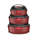 Milton Ernesto Inner Stainless Steel Jr. Casserole Set of 3 (390ml, 720 ml, 1320 ml), Red | Easy to Carry | Serving | Stackable 2