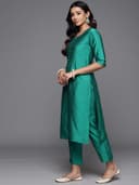 Libas Green Solid Silk Blend Straight Kurta With Trousers Dupatta | daily wear suit 2
