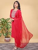 Embroidered Silk Blend Kurta Set Pink Palazzo Trousers Dupatta Elegant Ethnic Outfit for Women 4