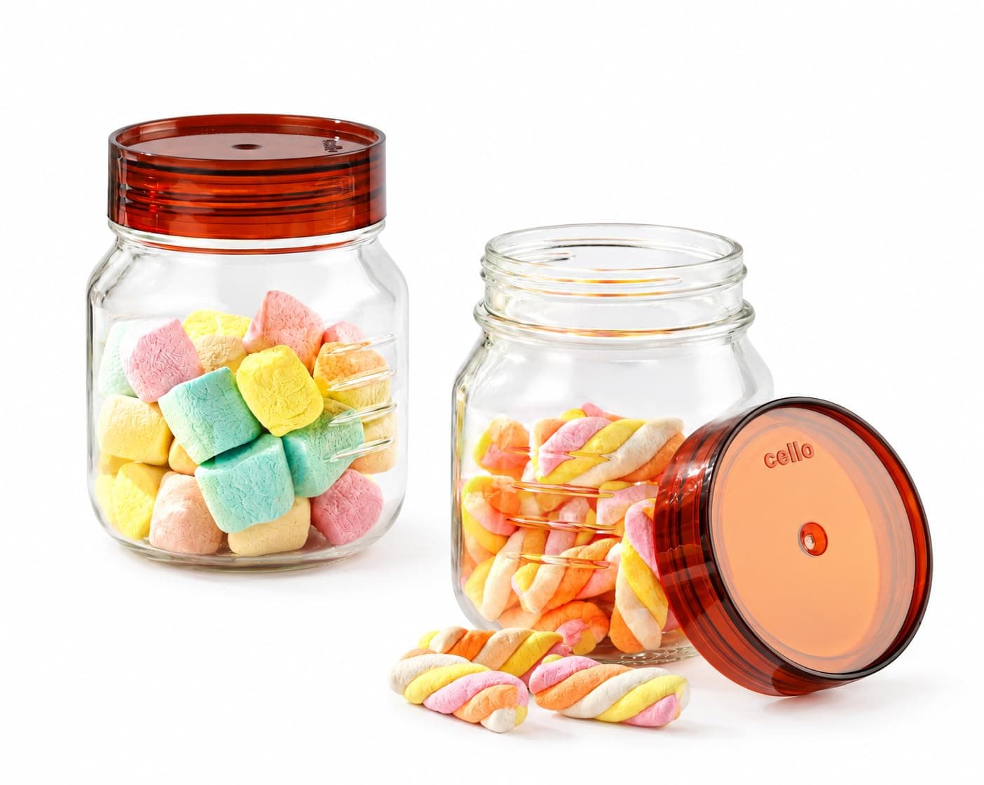 CELLO Grip N Store Glass Storage Jars for Kitchen Set of 2 Pcs 500ml Brown | Freezer & Fridge Safe Airtight Stackable Leadfree Toughened Glass Kitchen Storage Container For Beans, Whole Grains, Spices