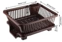 Kitchenwell Sink Dish Rack | 3 in 1 Large Durable Plastic Drainer Drying Rack Washing Basket with Tray | Dish Rack Organizers, Utensils Tools Cutlery | Brown, Pack of 1 2