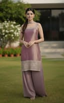 TILKI Women's Regular Fit Solid Embroidered Pattern Fendi Silk Kurta Palazzo Dupatta Set With Square Neck Sleeveless Hip Length and Pull On Closure Type |Kurta Palazzo Set For Women 4
