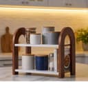 2-Tier Wooden Bookshelf Organizer for Desk, Tabletop Book Rack with Storage Shelves, Desktop Bookcase for Books, Study Room, Home & Office Organizer, Rustic Red-White (12 x 10 Inch) 4