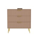 Wooden Chest of Drawers | Bedroom Storage Cabinet with 3 Drawers | Chest of Drawers for Clothes | Premium HDMR Wood & Iron Frame | Taupe & Gold Finish 3