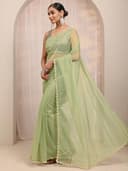 Libas Solid Net Saree for Women With Unstitched Blouse Piece | Traditional Saree for Party & Wedding 2
